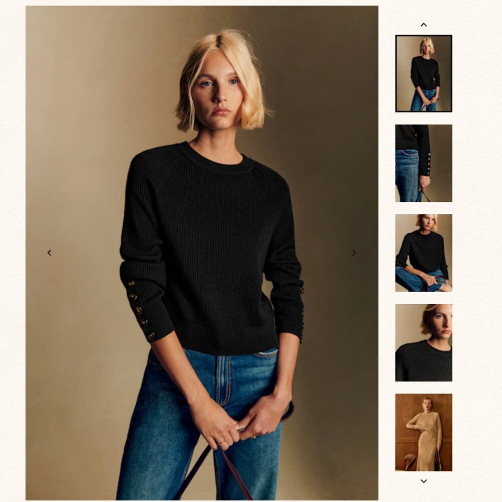 Sezane Classic Black Sami Jumper Rib Knit Sweater Organic Cotton and Merino Wool